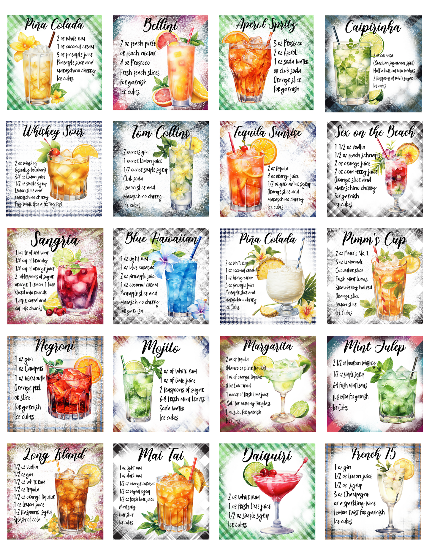 Cocktail Recipe Magnet (set of 20)
