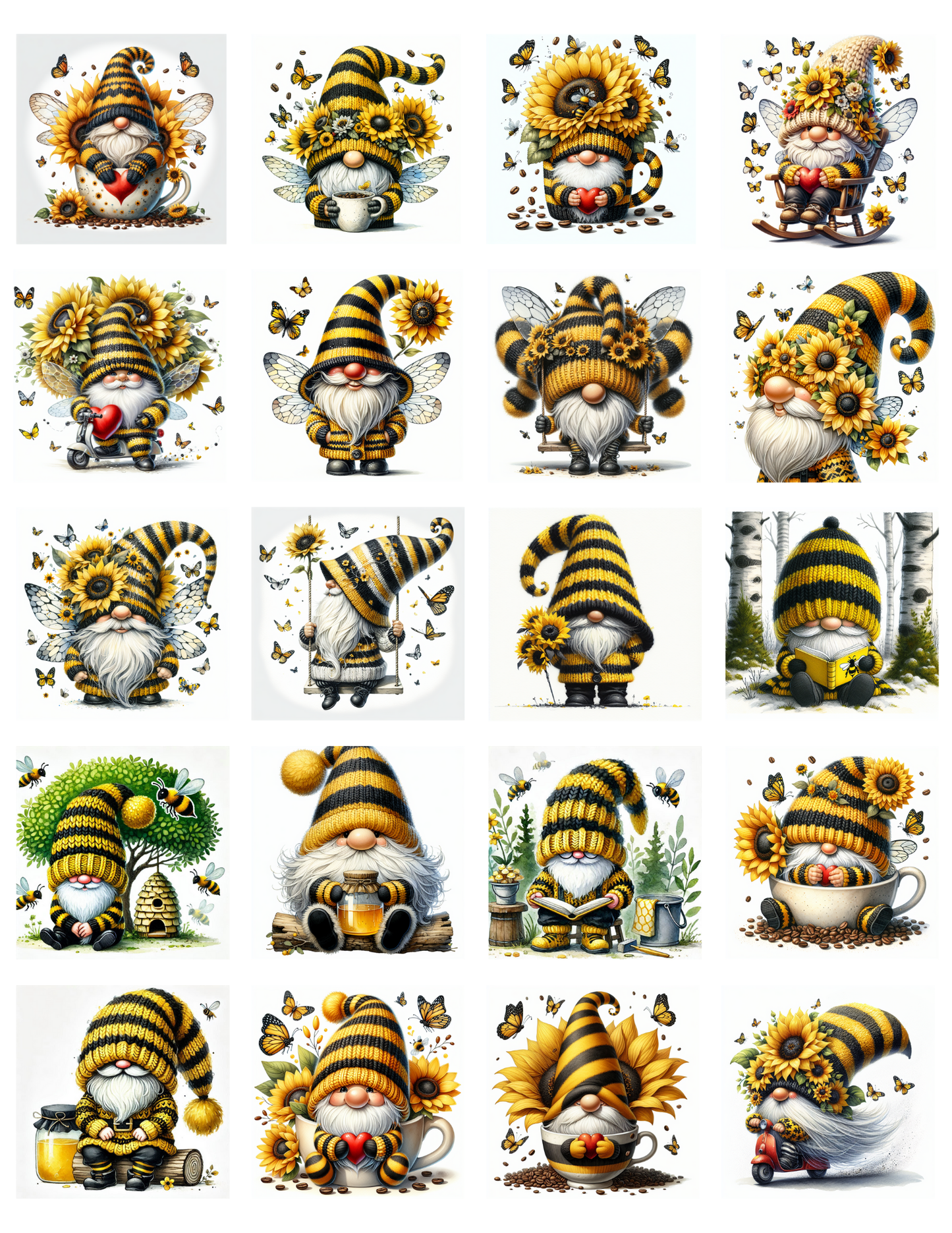 Sunflower Gnome Magnets (set of 20)