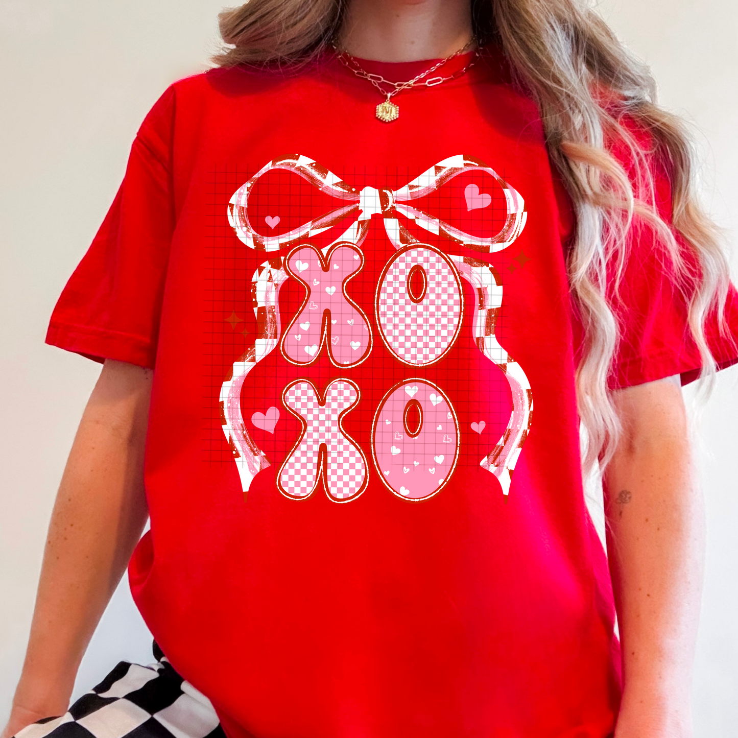XOXO Pink and Red Bow