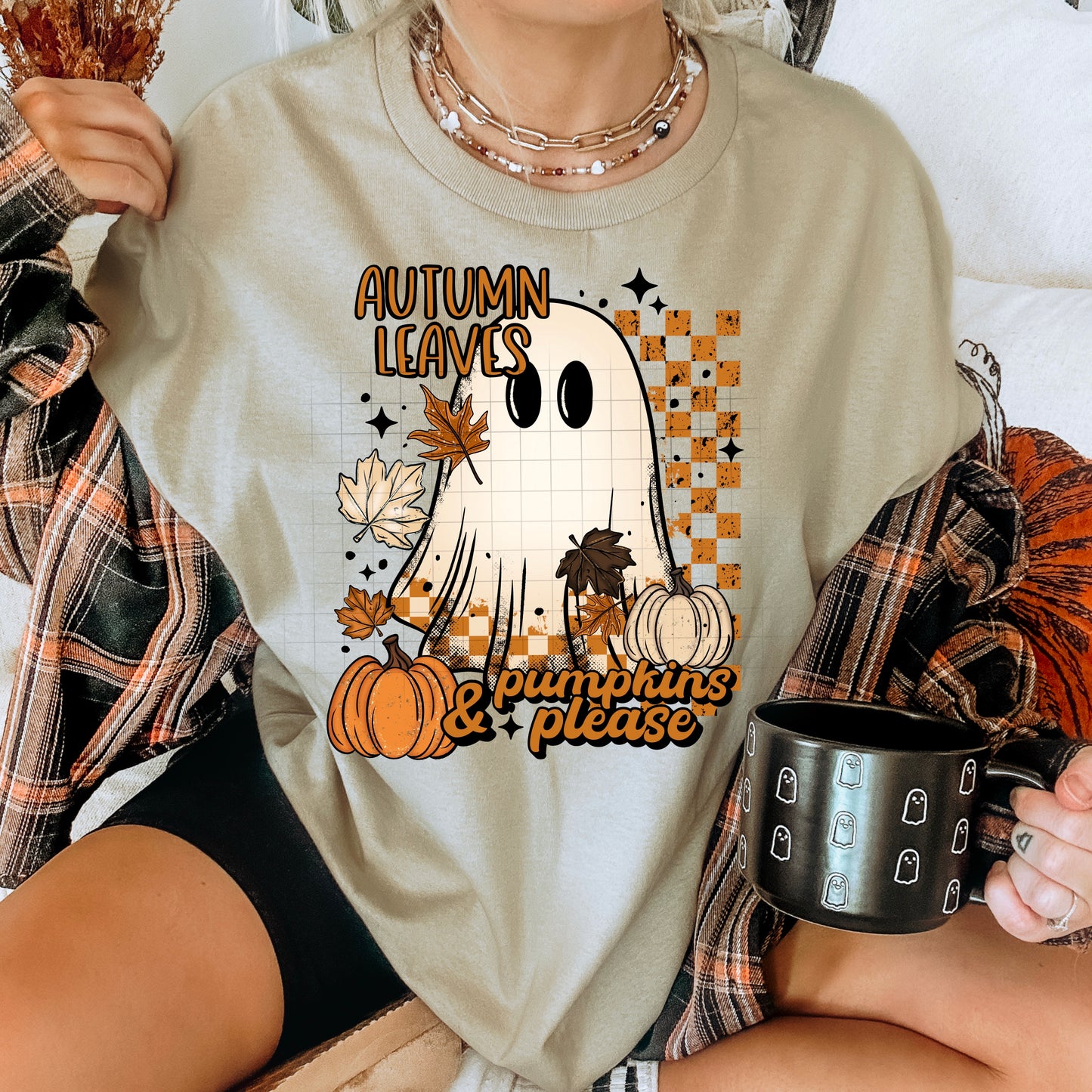 Autumn Leaves and Pumpkins Please Ghostie